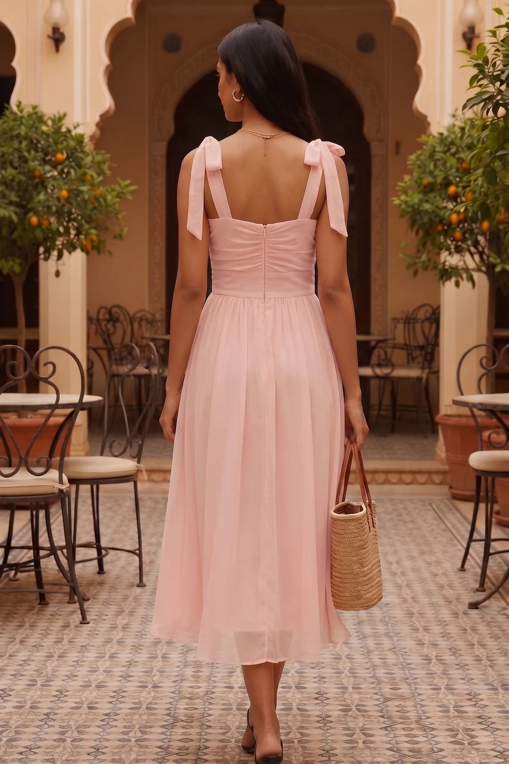 Blush Pink Tie shoulder midi dress