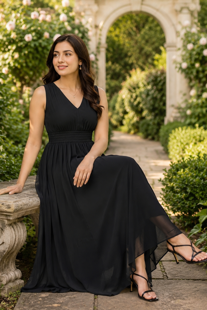 Classic Noir Maxi Dress