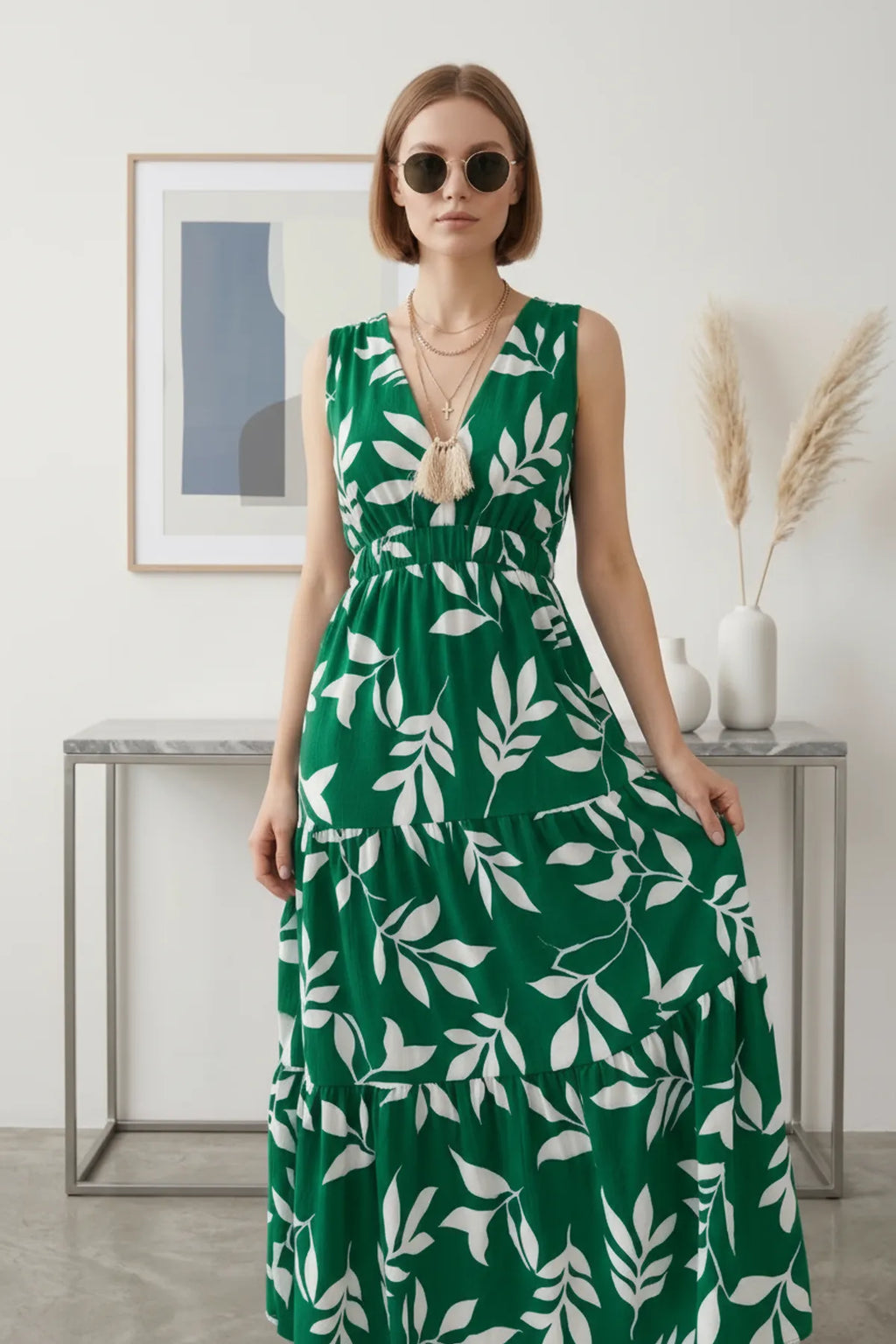 Emerald Leaf maxi dress