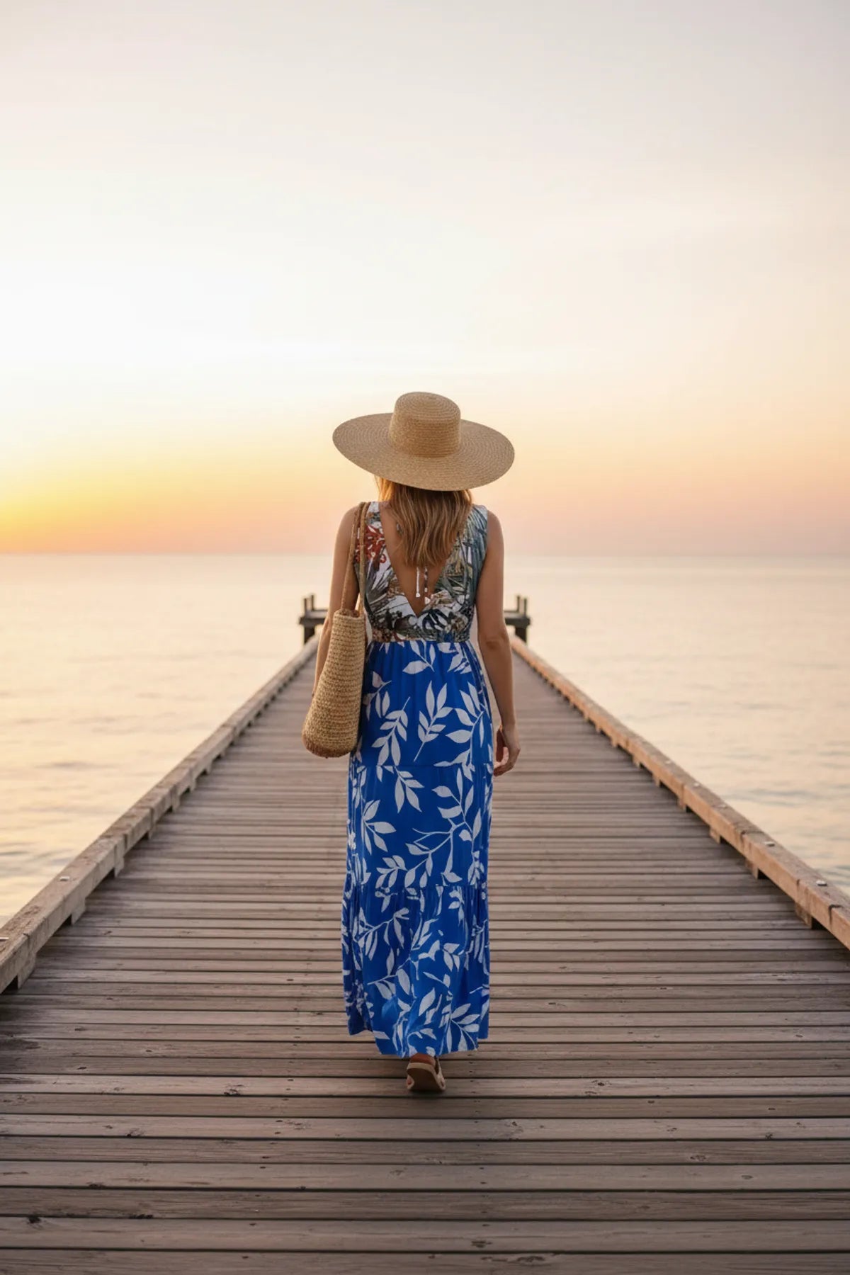 Santorini leaf print maxi dress