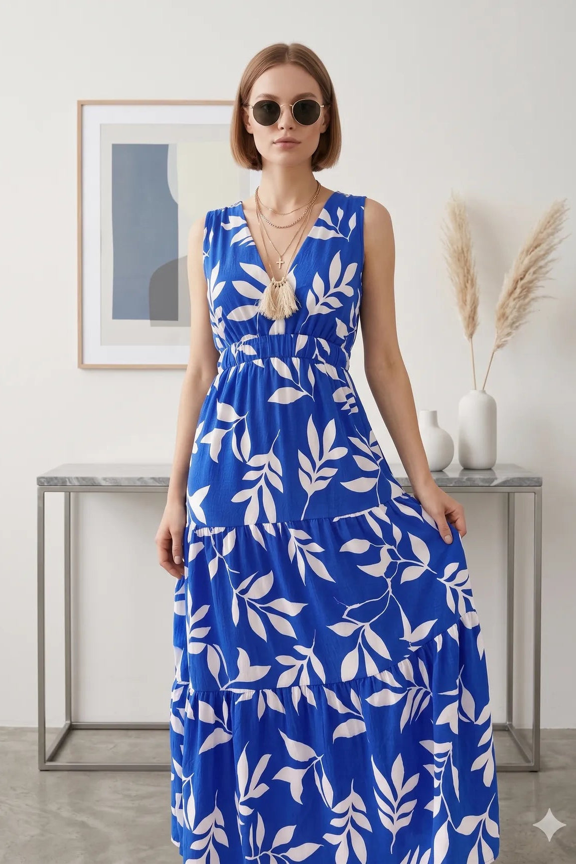 Santorini leaf print maxi dress