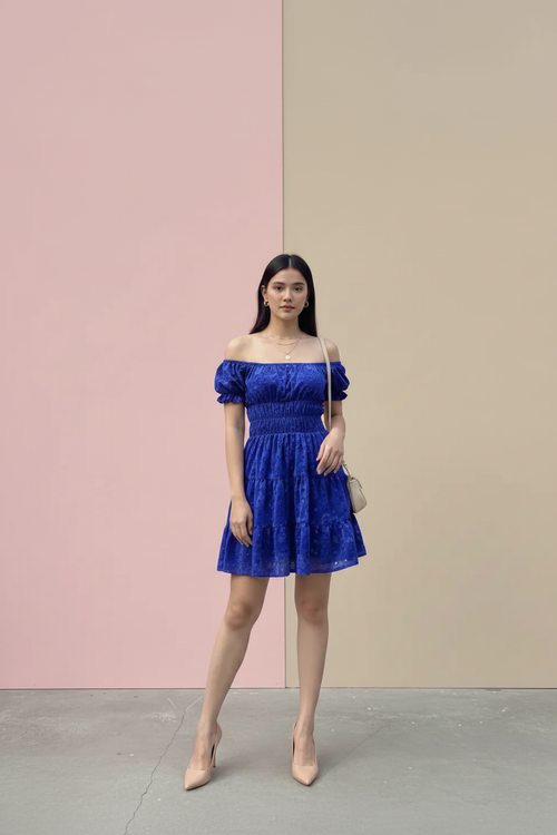 Azure Bloom Mini Dress - Portrait