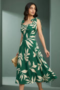 Green Forest Tie shoulder midi dress